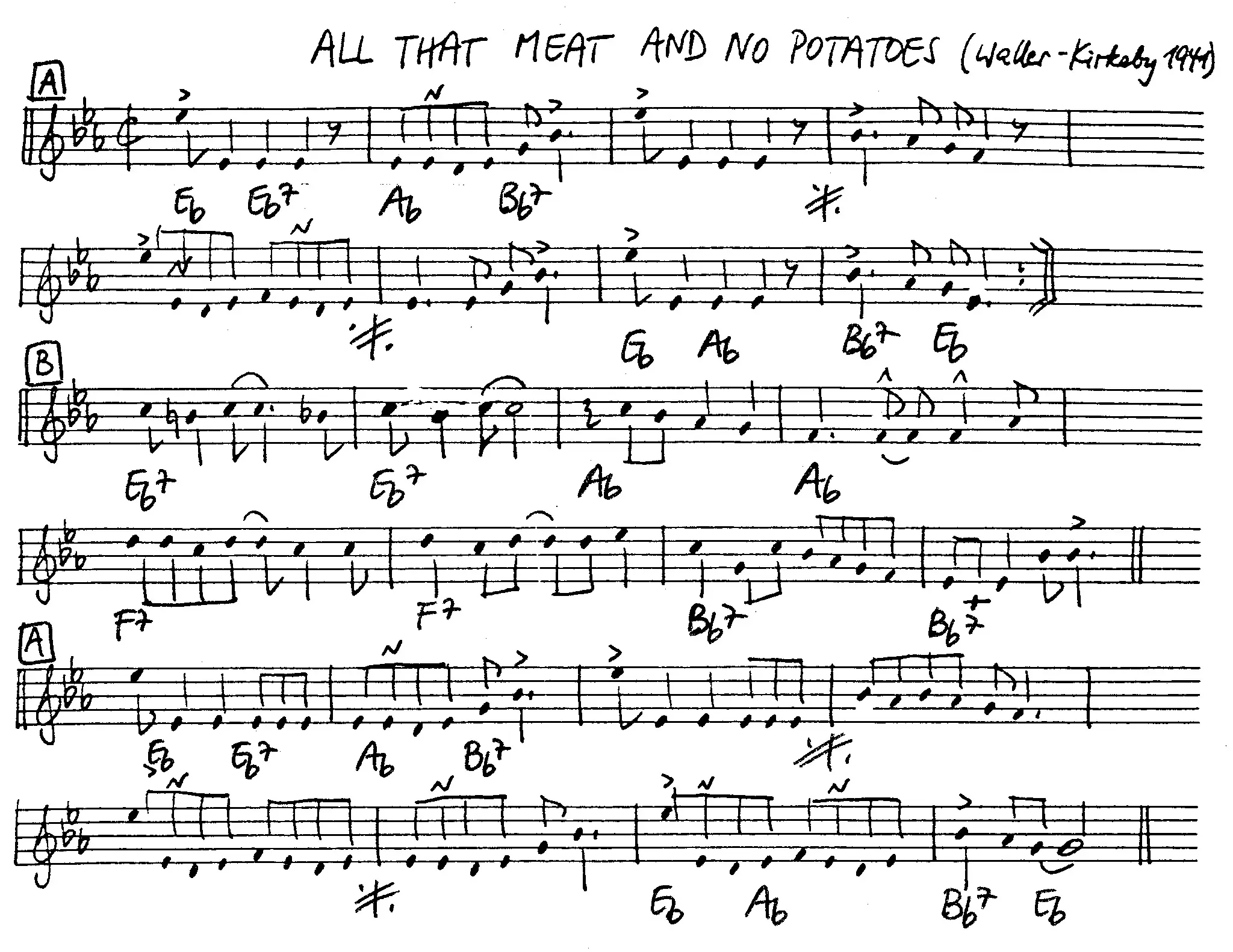 all that meat and no potatoes free jazz leadsheet - Courtesy of the Jungle Jazz Band